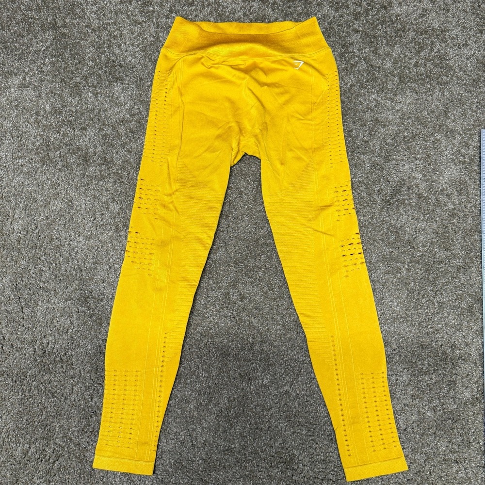 Gymshark Glow Seamless Leggings Womens Medium Yellow Cut Out Mid Rise GLLG5128